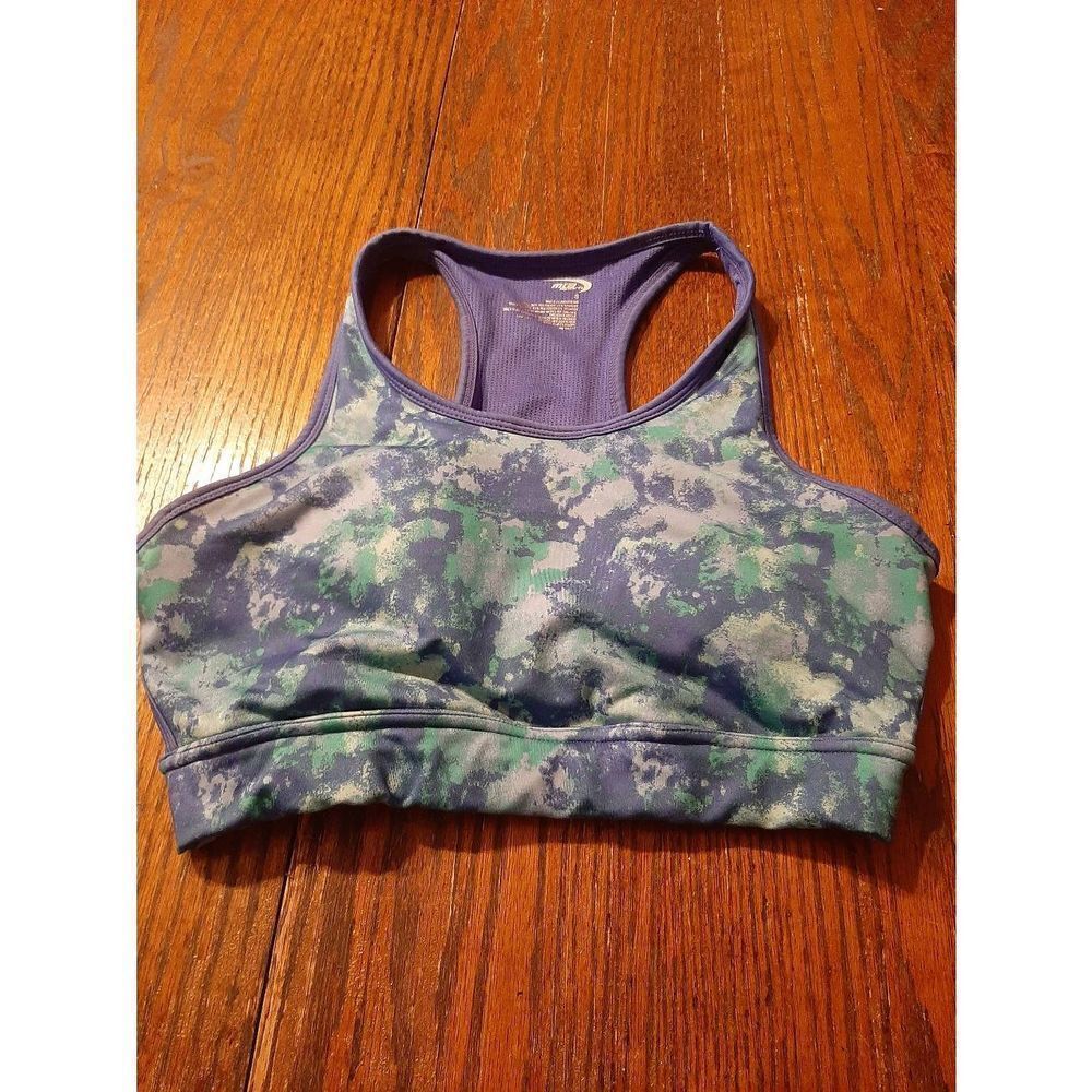 Small MTA Sport Blue Green Racerback Sports Athletic Bra Crop Top